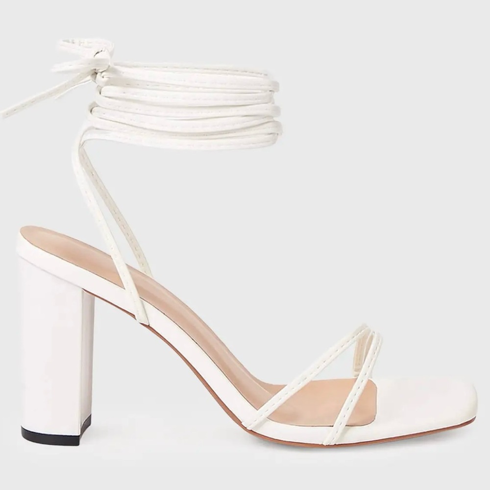 FAUX LEATHER WRAP TIE CHUNKY HEEL SANDALS SIZE 8